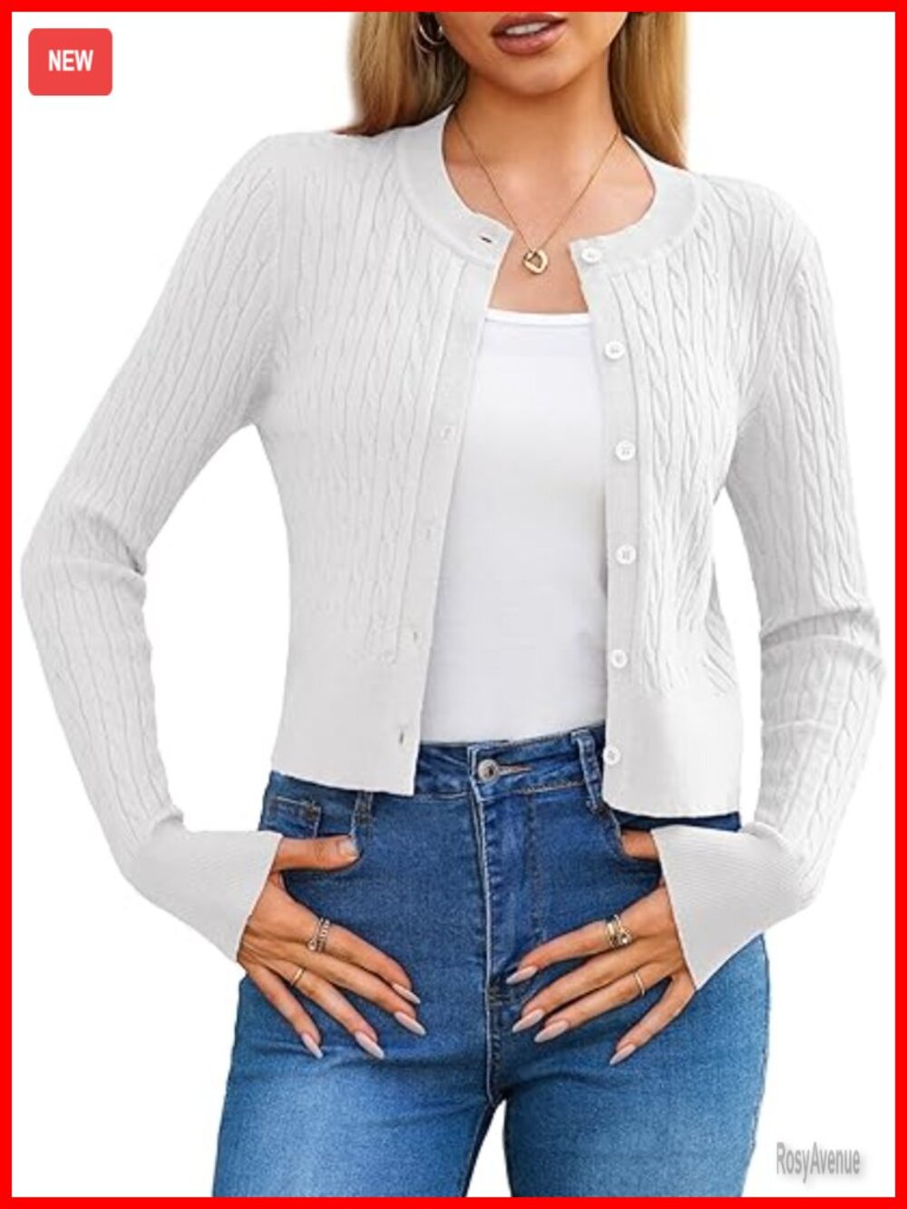 Lightweight Cropped Cardigan Sweater Crewneck Button Down Long Sleeve